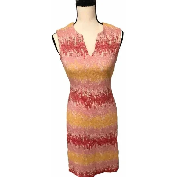 Anthropologie HD in Paris Strata Sheath Dress Pink Yellow Textured Size 0 - Picture 2 of 8